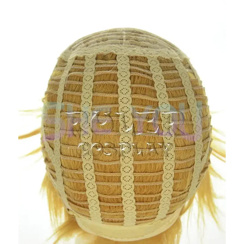 المملكة هارتس فينتوس روكساس قصير ذهبي أصفر هالوين زي الشعر المستعار + قبعة شعر مستعار