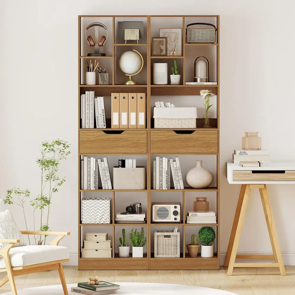 

8-Tier Wooden Bookcase, 71 Tall with 10 Open Cubes, Natural Finish, Storage Organizer for Living Room, Study, Home Office