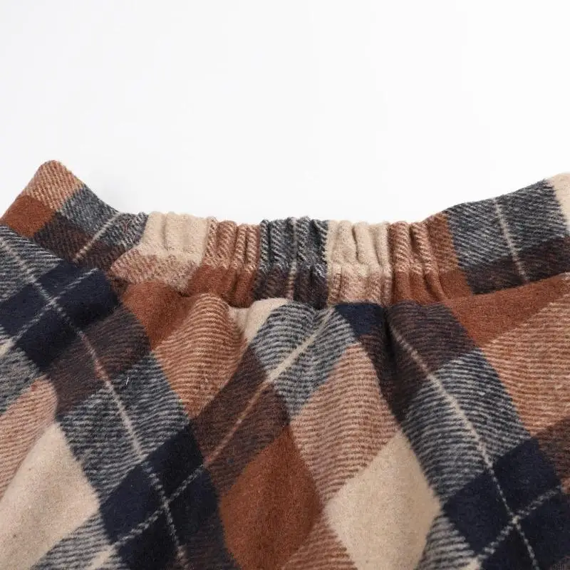 39BC Gonna a rete da donna Calda elastica in Gonne lunghe invernali in tartan a pieghe a trapezio in lana