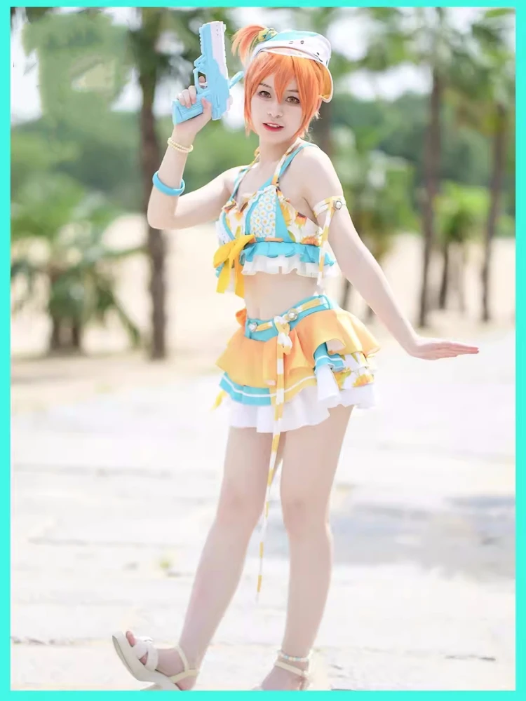 Rin Hoshizora Cosplay Anime Lovelive Women Lovely Swimsuit Role Play Clothing Summer Beach Swimwear Singing Suit New 2024