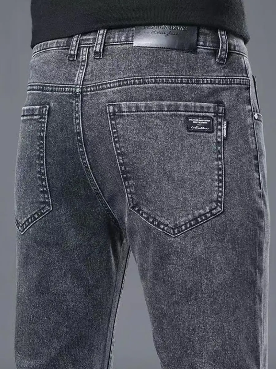 

High Elastici Busin Casual Men's Jeans Straight Leg Slim Fit Deep Crotch Pants Autumn New Sle High Quali mid Waist W...