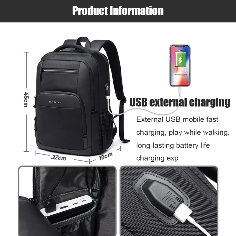 BANGE Quality Fashion Waterproof Resistant Business Backpack Men Travel 15.6 inch Notebook Laptop Backpack Bags Student book bag