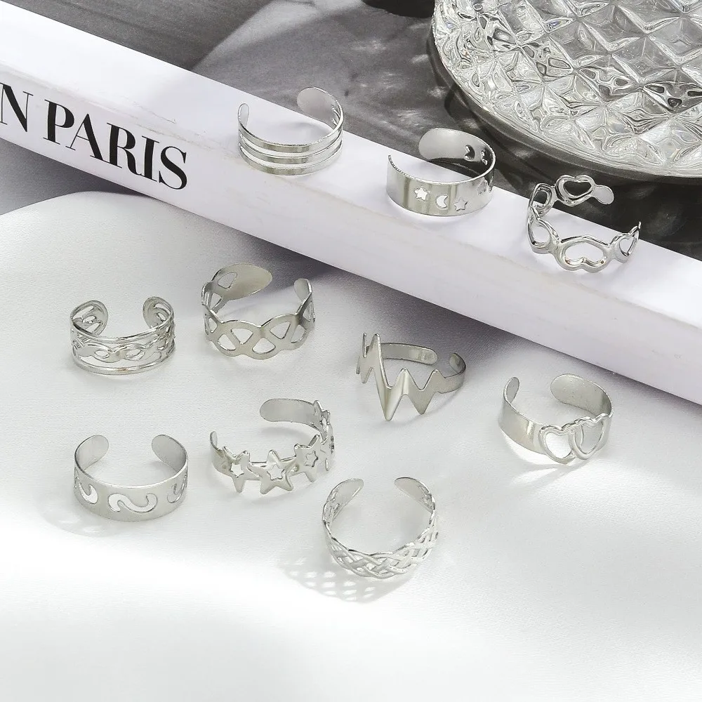 10Pcs Vintage Toe Rings Set Alloy Adjustable Women Foot Rings Different Shapes Silver/Gold Summer Beach Jewelry view 2