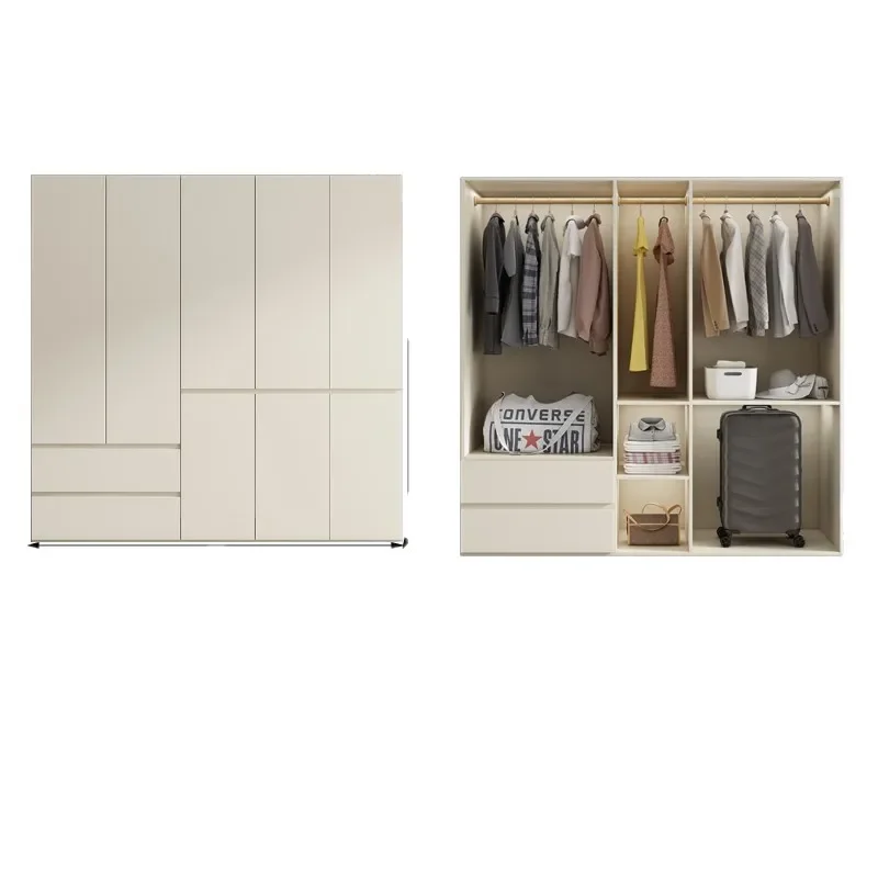 Modern Simple Solid Wood Wardrobe Floor to Ceiling Handleless Segmented Design for Bedroom Home Storage 2.1m 2.3m High