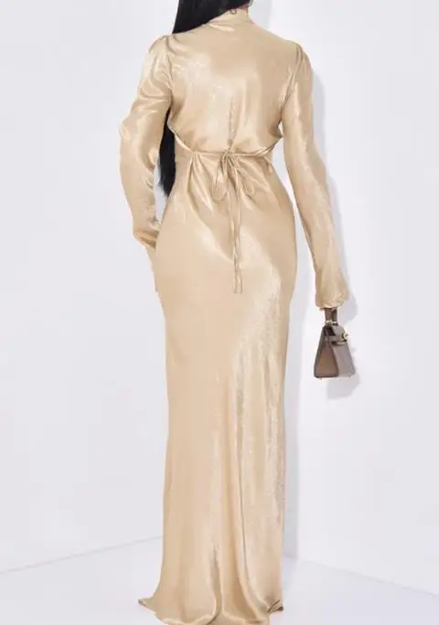 فستان نسائي من الحرير والساتان 2026 نمط جديد تصميم صيني جديد فستان أنيق بأكمام فقاعية مناسب للولائم