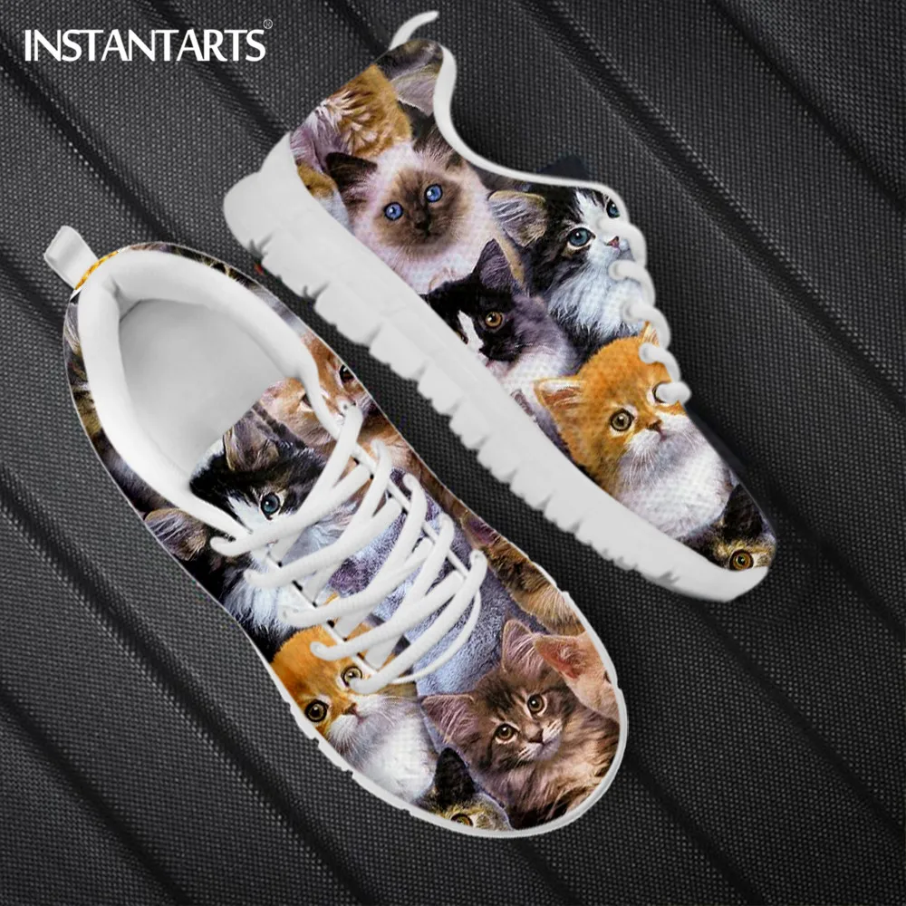 INSTANTARTS 2023 Women's Casaul Flat Shoes Lovely Cats Prints Cushion Sneakers for Female Outdoor Non-Slip Sport Waking Footwear