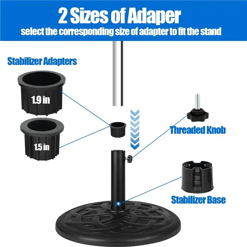 Premium-8 Pcs Parasol Base Stand And Cap Patio Umbrella Stand Replacement Parts Stand Base Stabilizer