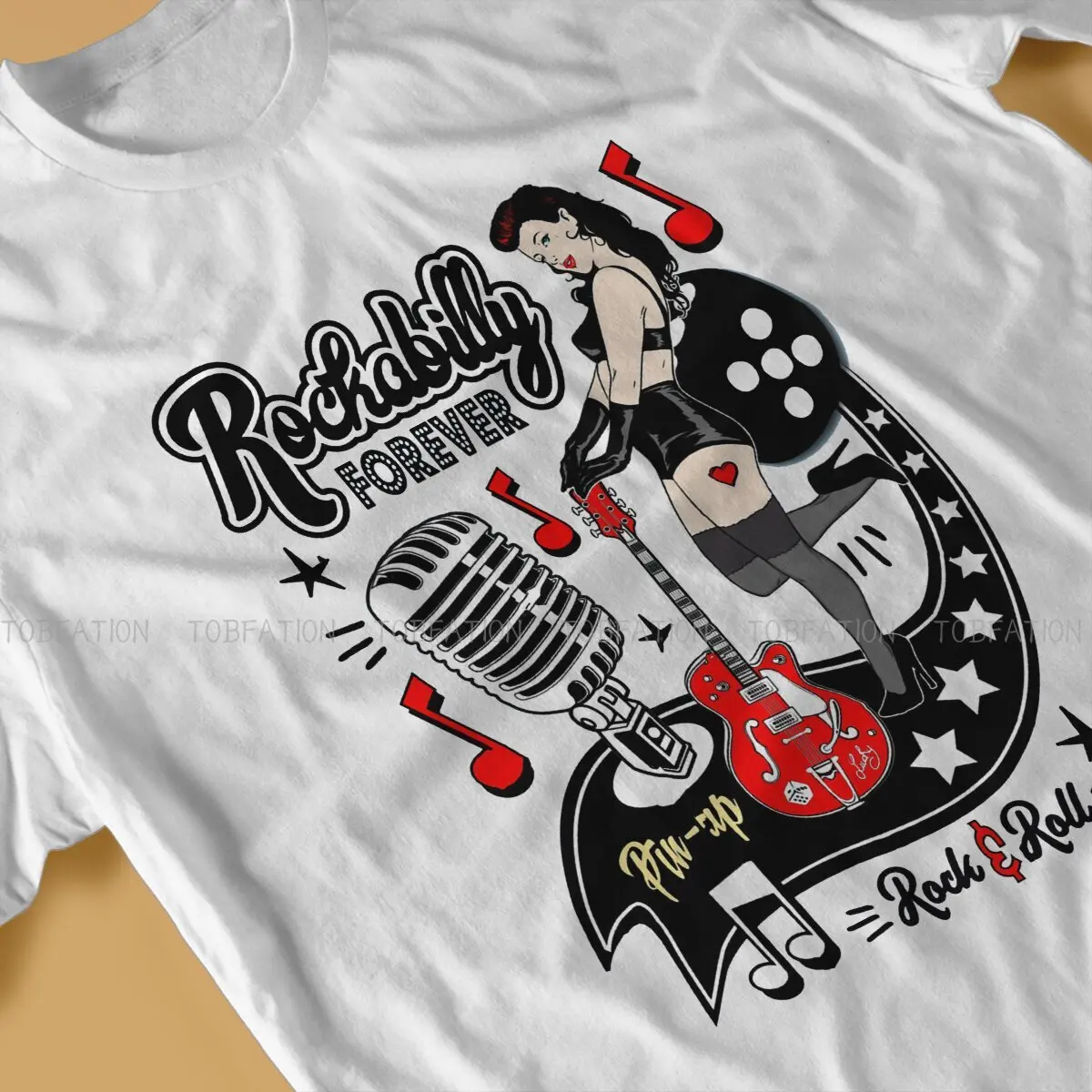 Camisetas de estilo Rockabilly para hombre, ropa hípster clásica de Rock and Roll, con cuello redondo, con dados de guitarra para chica