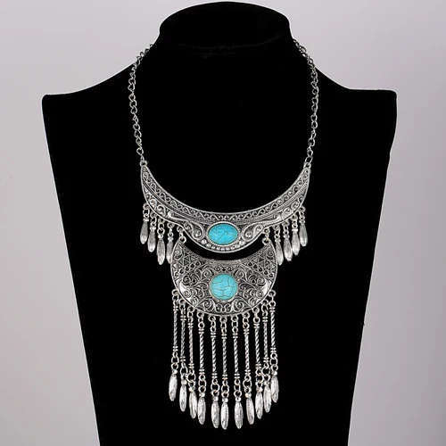 Big Collar Necklace Bib Chain Antique Silver Plated Choker Turkish Gypsy Ethnic Hippy Bohemian Tibet Tribal Necklaces for Women