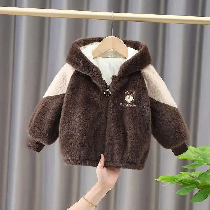 Baby Plush Jacket for Winter Children\'s Thick Wool Sweater Baby Autumn and Winter Top Boys and Girls Cotton Jacket