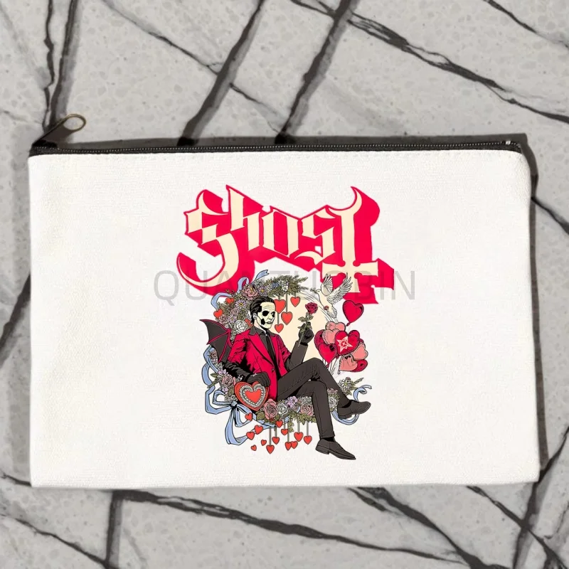 

Ghost Band Heavy Metal Music Band Prevalent Cosmetic Bag Women Makeup Bag Kawaii Toiletry Canvas Travel Organizer Zipper Pouch