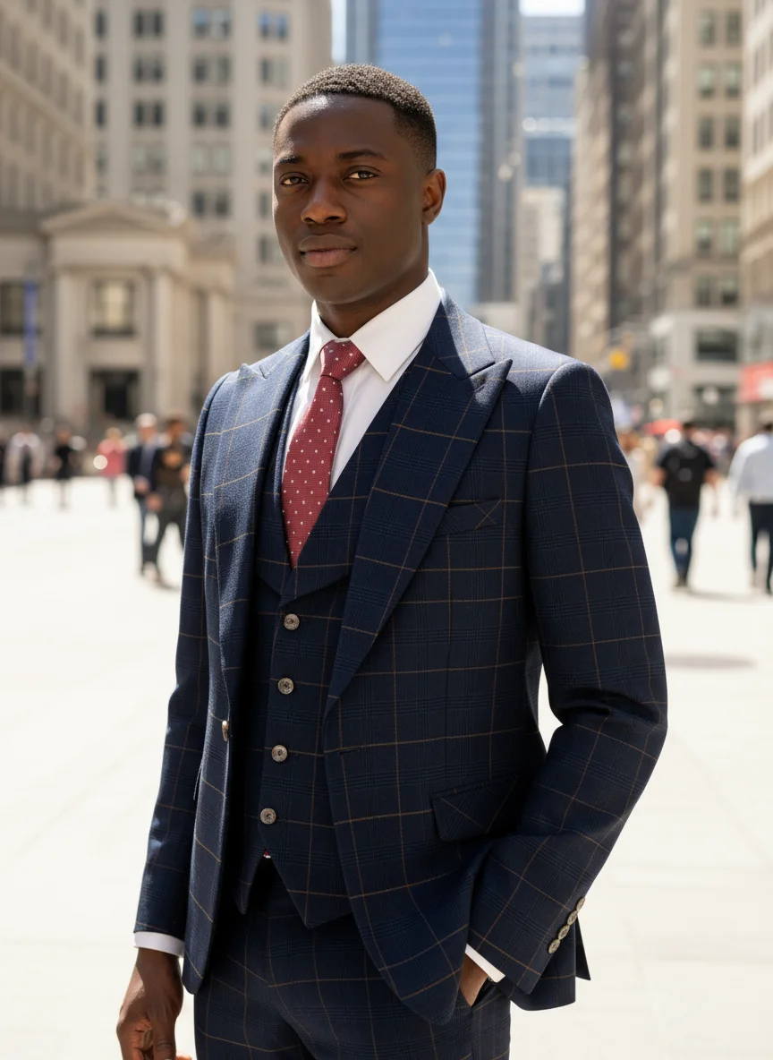 ST Cassy, высококачественный комплект из трех предметов в клетку, темно-синий, стильный деловой, офисный, свадебный, торжественный наряд, элегантный мужской костюм