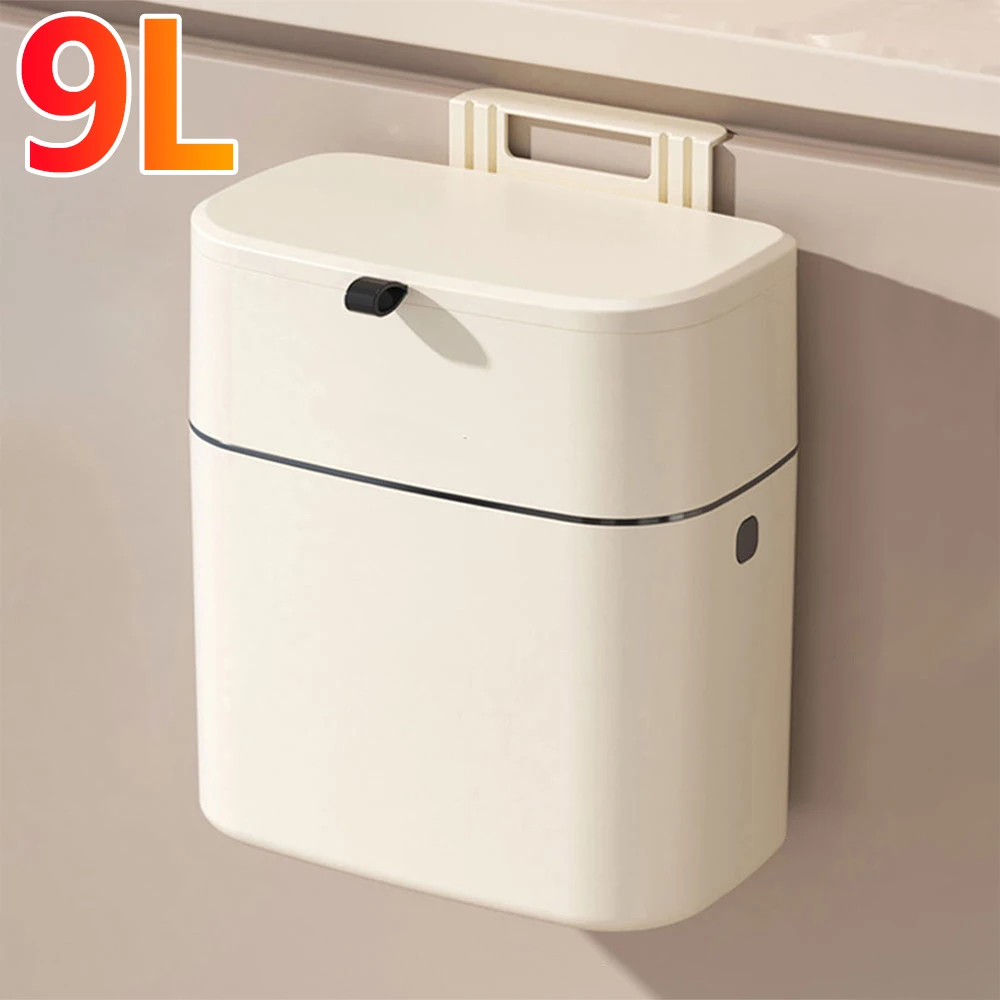 9L Hanging Trash Can For Kitchen Cabinet Door Wall Mounted Bathroom Kitchen Wastebasket Toilet Trash Bin with Lid Garbage bag