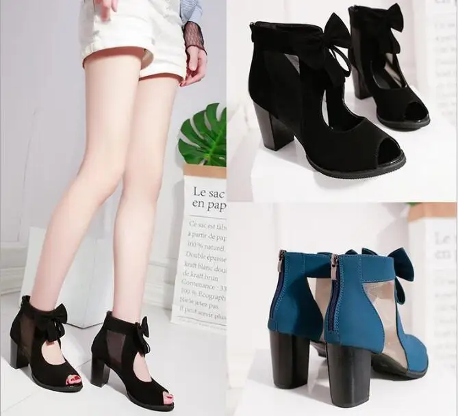 New fashion Women shoes bowknot high Heel zipper Sandals Summer New High Heel Shoes Fashion Mesh fashion women sandals image 3