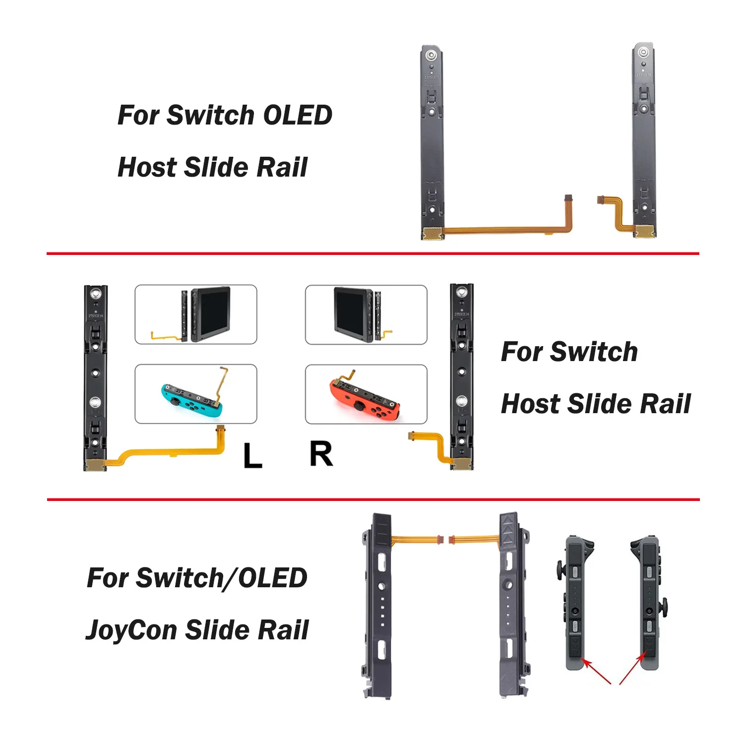 

Right and Left Slide Rail with Flex Cable for Switch/OLED Joy-Con for NS/OLED Game Console Replacement Parts Host Rebuild Track