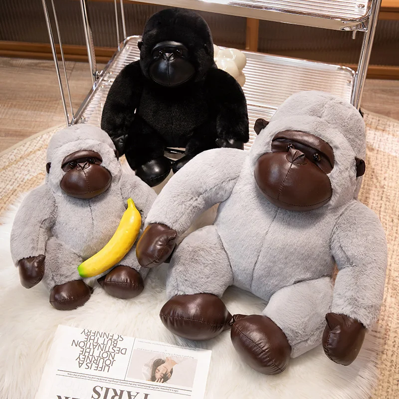 Lifelike Giant Black Gorilla Plush Toy Stuffed Wild Animal Fuzzy Grey Monkey Soft Dolls Wildlife Fluffy Plushie Peluche For Kids