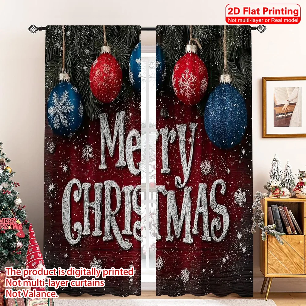 

2pcs 2D flat printing Christmas Window Curtains red Christmas Versatile Durable Polyester Without Electricity Family Party Use