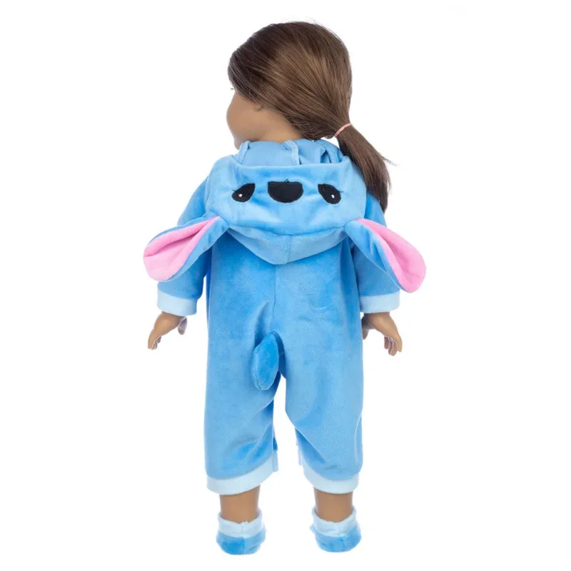 Pyjama conjoint avec chapeau de dessin animé Disney Stitch, vêtements de poupées, sweats à capuche mignons, barboteuses imbibées, cadeau de Noël pour bébé, 18 po