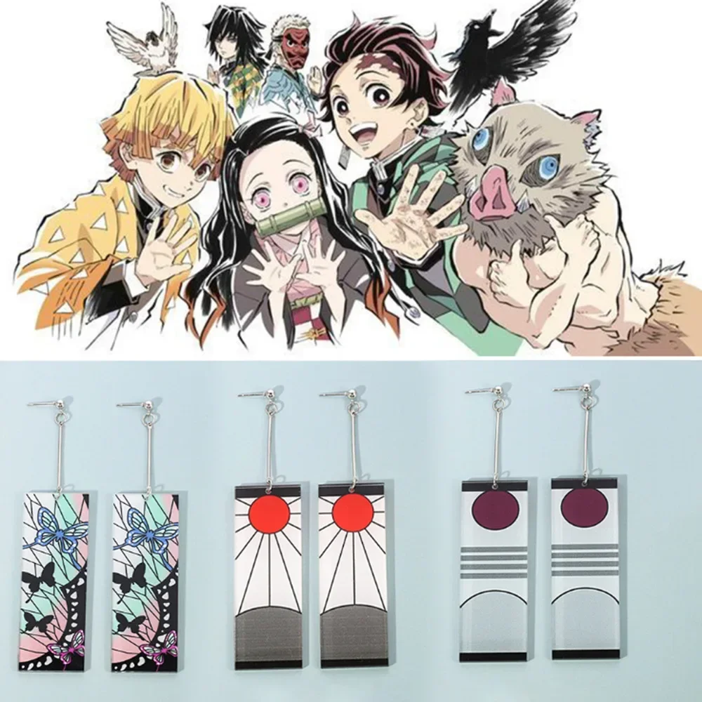 Demon Slayer Earings Kimetsu No Yaiba Tanjirou Earrings Clip Stud Earrings Cosplay Props Accessories