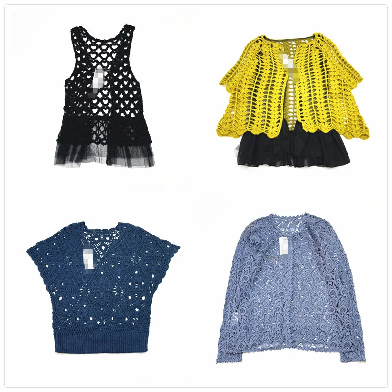 

Вязаный вручную винтажный двухслойный ажурный однотонный роскошный свитер из смешанного волокна с цветочным принтом для женщин, лето 2024, другой материал