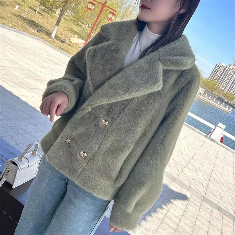 2024 New Mink Fur Coat Women Padded Fur One Jacket Autumn Winter European High Quality Outerwear Fashion Short Overcoat Female