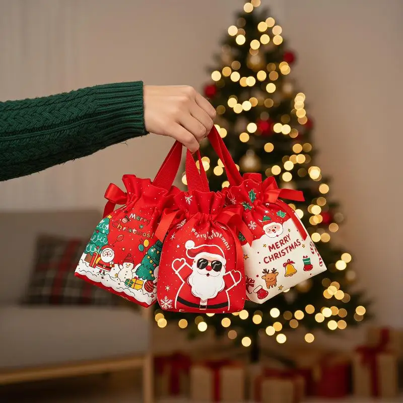 1Pc Velvet Christmas Hand-held Gift Bag For Christmas Eve Carnival Birthday Party Fruit Candy Gift Filling Bag