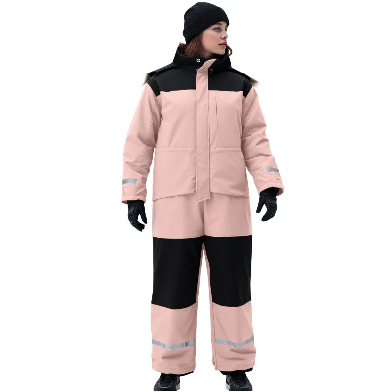 Winter Outdoor Adult One-piece Ski Suit, Cold-proof and Waterproof, Thickened Warm and Windproof Luminous Hooded Ski Suit