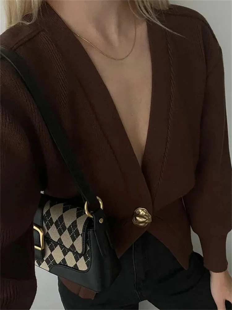 Tossy Knitwear V-Neck Cardigan Coat For Women Long Sleeve Fashion Autumn 2024 Elegant Cropped Outwear Knit Women\'s Cardigan Top