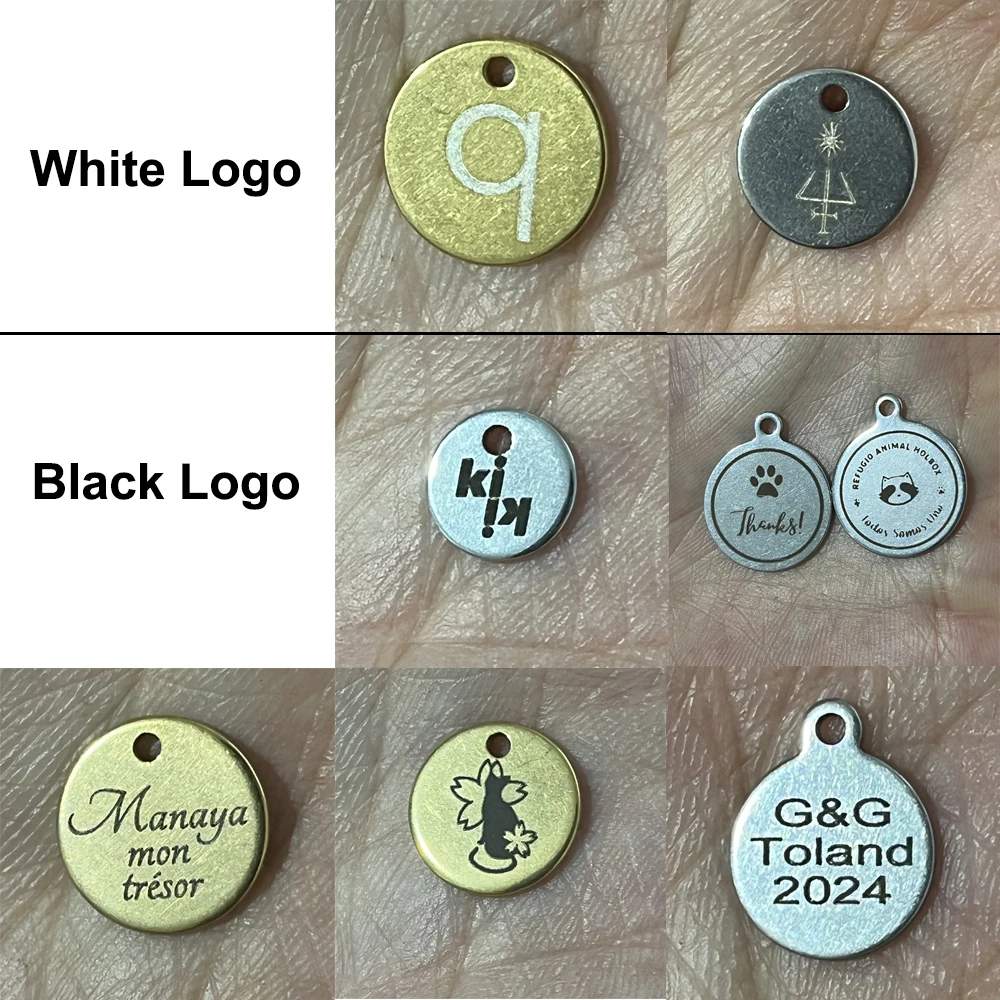 30pcs Custom Order Laser Engraved Stainless Steel Charms Personalized Round Custom Logo Round Disc Logo Jewelry Tags 6-25mm