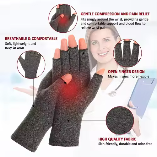 GOMOREON 1Pair Arthritis Gloves Women Men, Carpal Tunnel, Rheumatiod, Tendonitis, Fingerless Hand Thumb Compression Gloves - Image 4