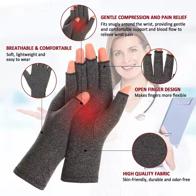 GOMOREON 1Pair Arthritis Gloves Women Men, Carpal Tunnel, Rheumatiod, Tendonitis, Fingerless Hand Thumb Compression Gloves - Image 4