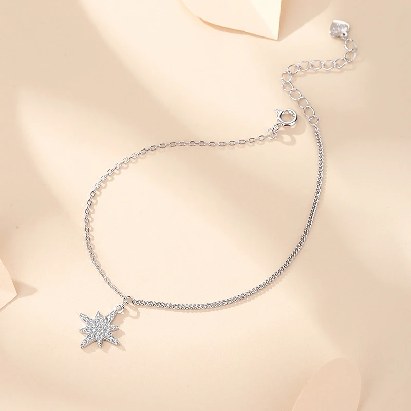 925 Sterling Silver Classic Shiny Star Bracelet Women Japanese and Korean style Eight Pointed Star Sweet Charm Fashion Jewelry