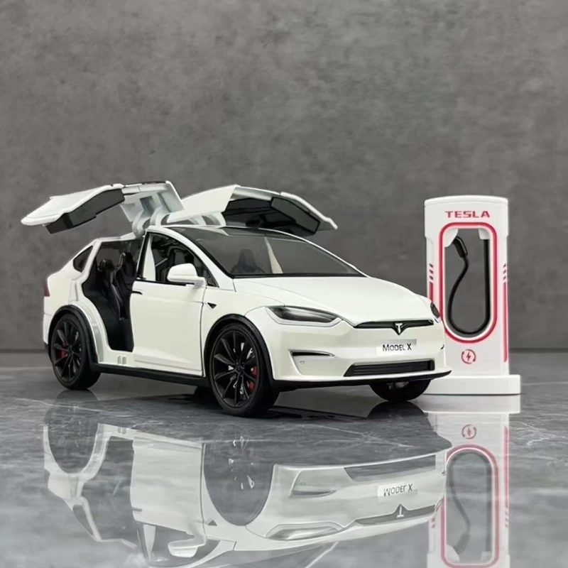 

1:24 Tesla Model X Tesla Model 3, литая под давлением модель игрушечного автомобиля из сплава, звук и свет, детские игрушки, коллекционные предметы, подарок на день рождения