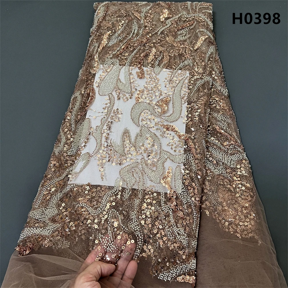 Nigerian Tulle Embroidery Lace Fabric with Sequins Beads and Stone, African Prom Dresses, High Quality, 5Yards, H0398, 2024