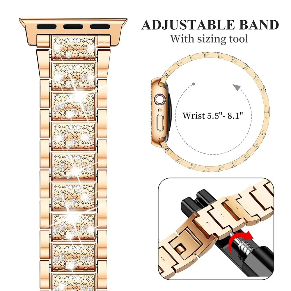 Women Jewelry Bling Diamond Metal Strap For Apple Watch Band 38mm 40mm 41mm 42mm-49mm For iWatch Series SE/9/8/7/6/5/4/3/2/1 image 2