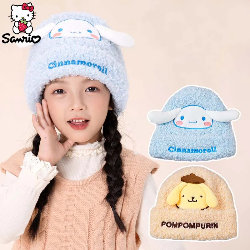 Kawaii Sanrio Winter Hat Kuromi Hats Cinnamoroll Ear Protection Hats My Melody Warm Cap Hello Kitty Plush Girl Christmas Gift