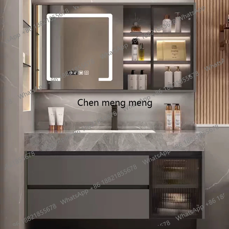Pie bathroom cabinet rock slab ceramic seamless wash basin combination bathroom washbasin