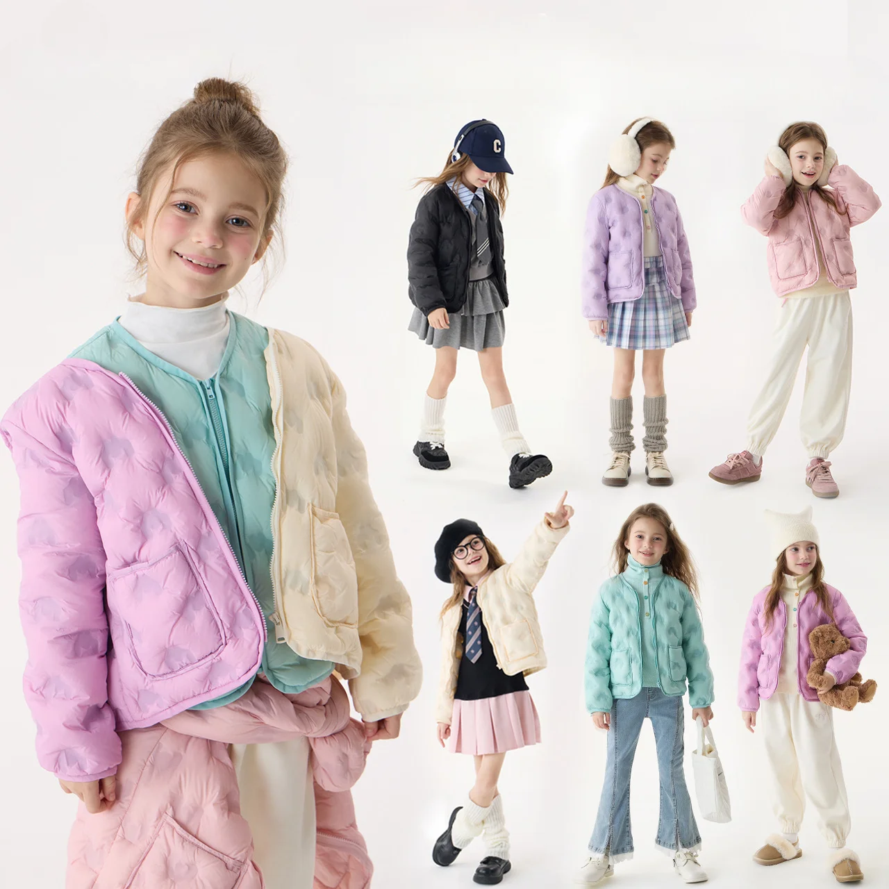 Children's Outerwear School Uniform Innerwear Fresh Candy Color Casual Girls Light Down Jacket 2024 Winter New Teenage Kids Coat