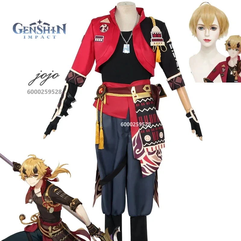 

Game Genshin Impact Thoma Cosplay Costume Wig Inazuma Anime Clothes for Men Role Play Halloween Party Comic Con Sux,3;b'2.