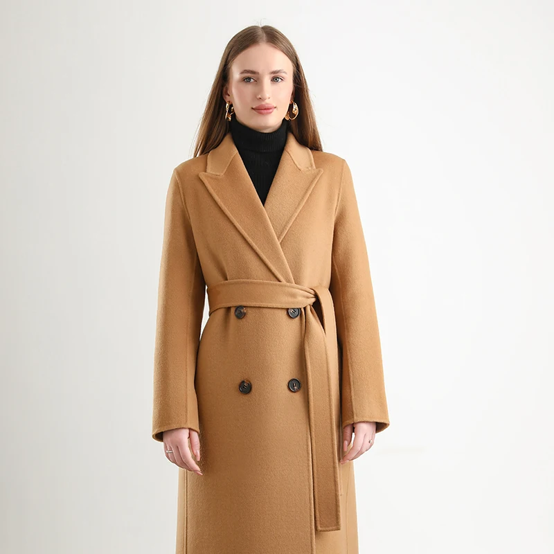 2025 Women\'s 100% Cashmere Thick Double sided Long Jacket Classic Multi functional Fashion Suitable for Business