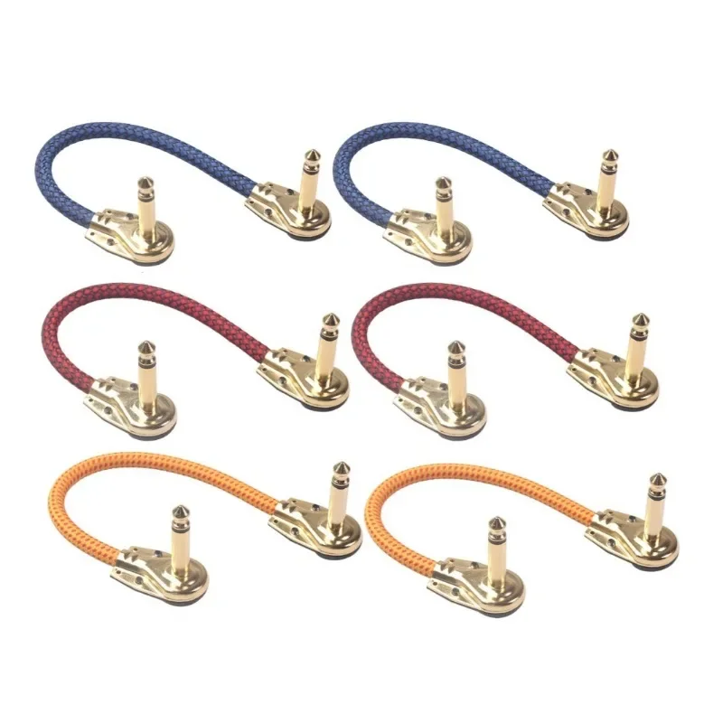 

6PCS 20CM Gold-plated 90-degree Elbow 6.35mm Male-to-male Double-shielded Noise Reduction Electric Connector Cable