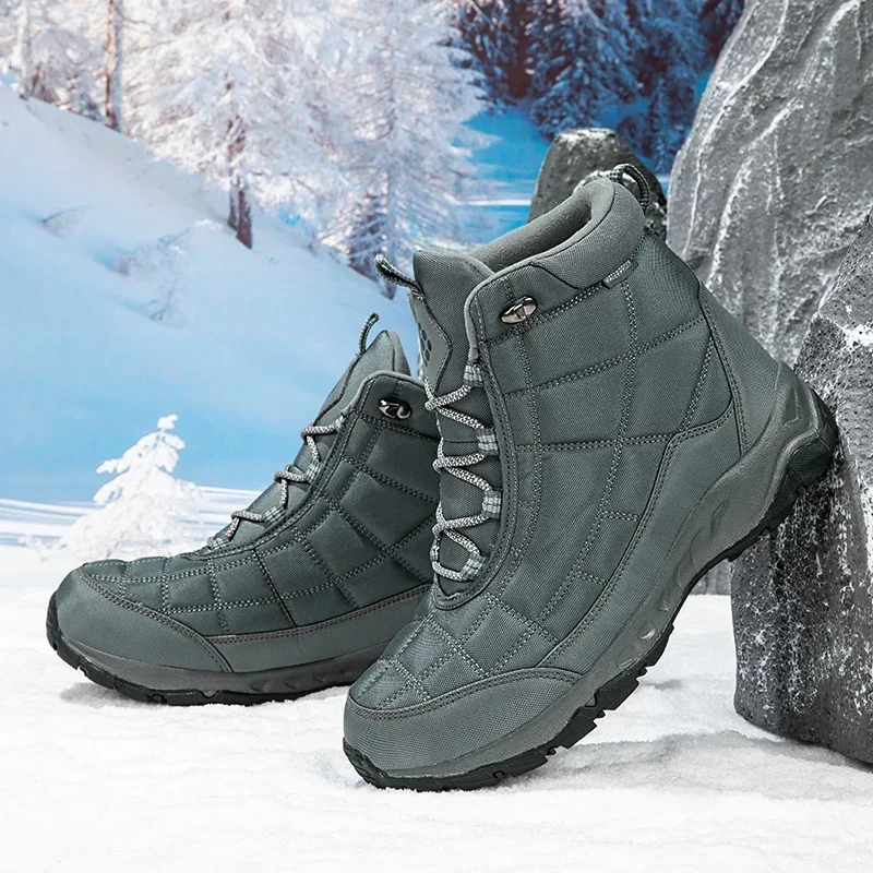 

Winter Men Casual Hiking Boots Waterproof Cold Resistant with Fleece Insulation Winter Snow Boots Outdoor Adventure Cotton Shoes