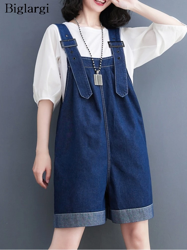 Jeans Summer Sleeveless Overalls Shorts Women Wide Leg Loose Pleated Fashion Ladies Trousers Casual Woman Oversized Strap Shorts