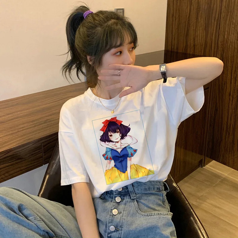 

Snow White T-shirts Women Cotton Casual Clothes Tee Shirts Anime Kawaii Disney Princess Cartoons Couple Short Sleeve Streetwear