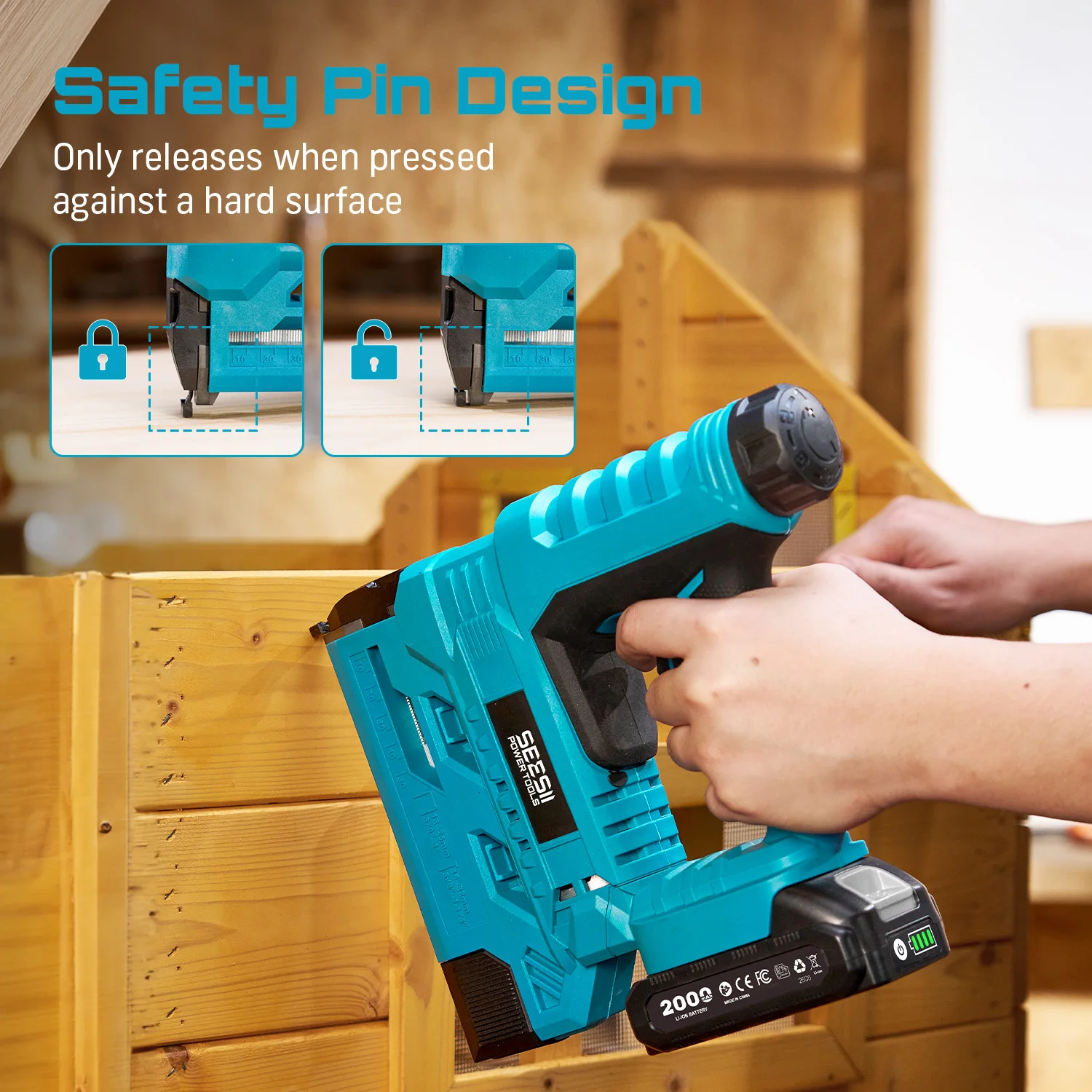 SEESII Electric Nail Gun Cordless 2 in1 18 Gauge Stapler Framing Nailer Tacker Woodworking Furniture Tool With 1000 Nails Power Tool 2.0 Battery Tacker Stapler Shooter Refurbishment Tools view 4
