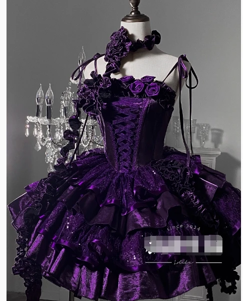 Original Lolita Dress New Christmas New Year Goth Red Fish Bone Jsk Dress Halloween Cosplay Dark Blue Slim Sling Short Dresses