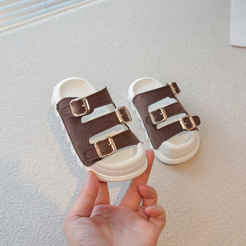 Children Student Slippers Solid Color Korean Fashion Slides Soft Sole Baby Toddler Sandals Boys Girls Kids Outdoor Beach Shoes
