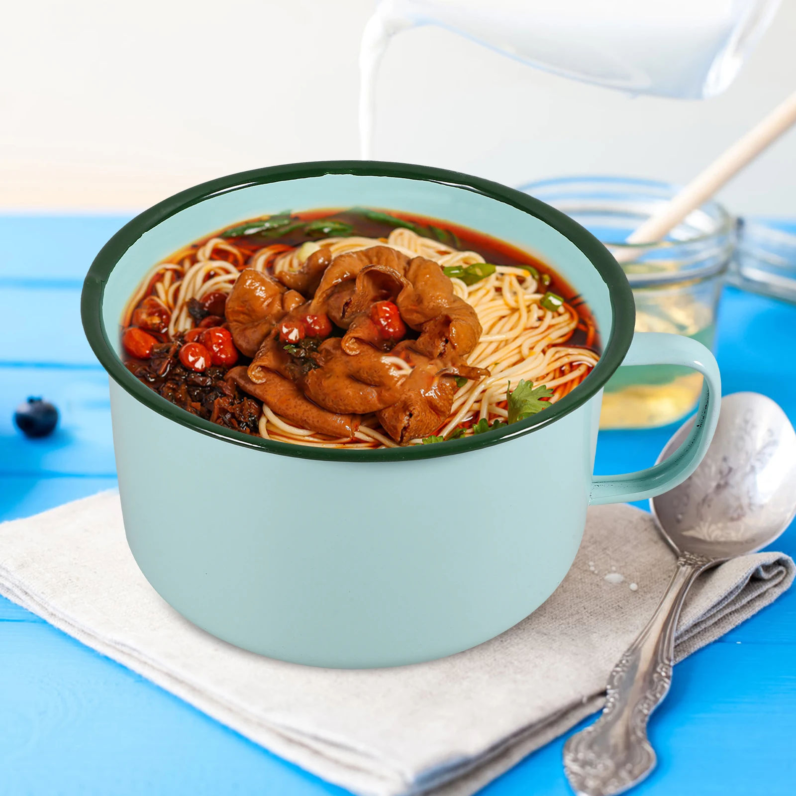 

Retro Enameled Cup Chinese Style Bowl Pasta Noodle Food Bowl Large Soup Kitchenware Ramen Rice Chinese Style Dining Set