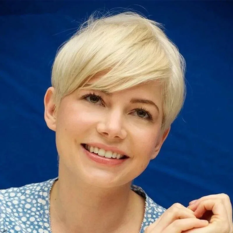 

Human Hair New Fashion Women's Blond Straight Wigs 8 In