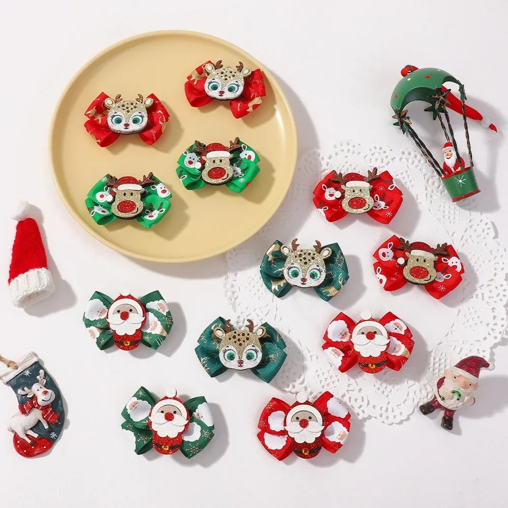 Christmas Eld Candy Bowknot Hairpin Xmas Girls Favors Santa Claus Deer Hair Clip Natal Navidad Merry Christmas Party Girl Gifts